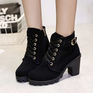 Chunky Lace-Up Ankle Boots – Black